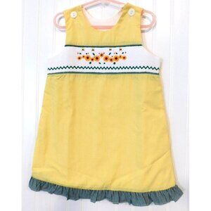 Wish Upon a Star Girls Size 4 Yellow Floral Sunflower Smocked Dress Sundress